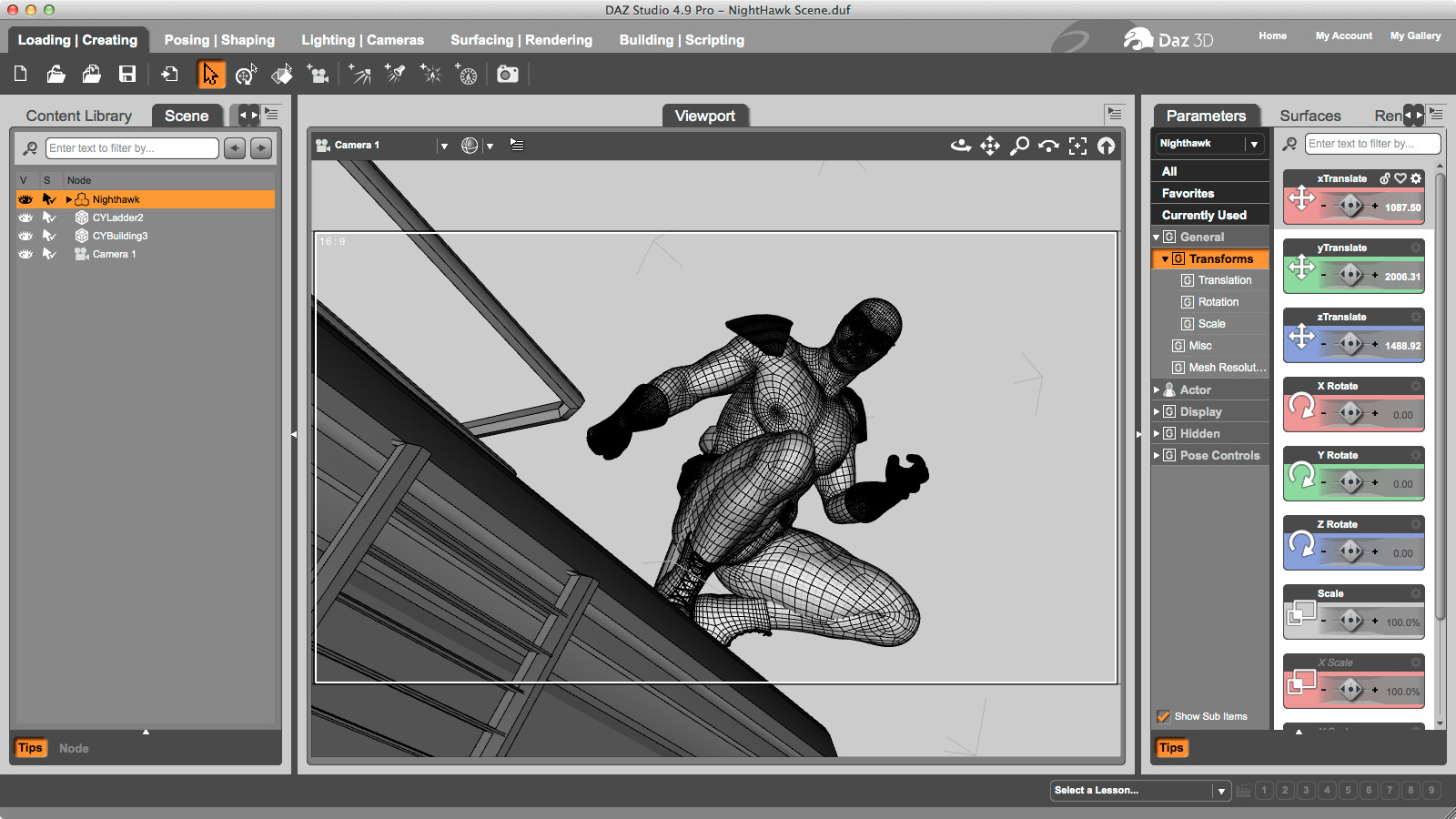 The original scene in Daz. Notice I don't have any of the background buildings.