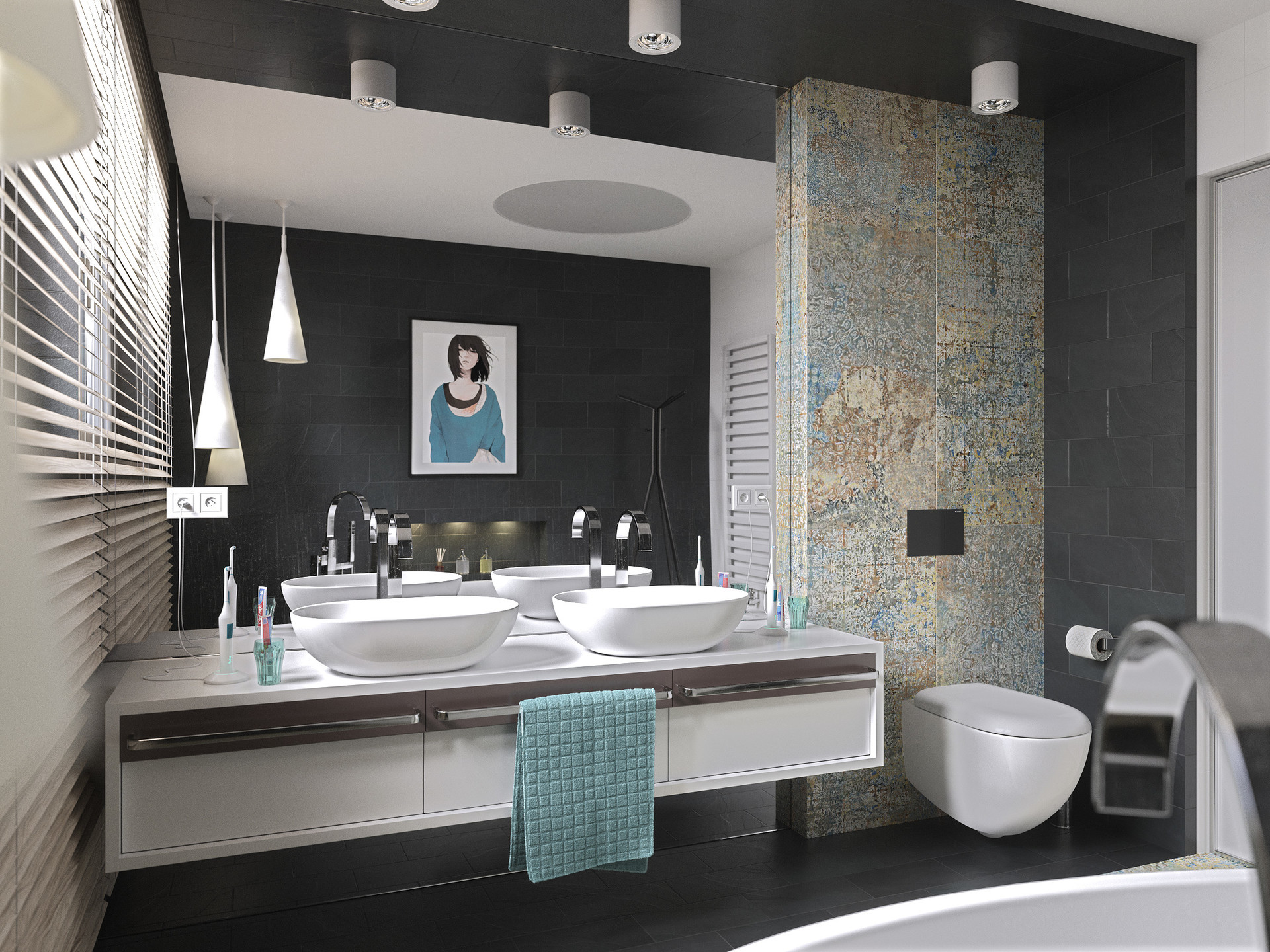 Bathroom With Aparici Carpet Wall Tiles, Carpet Wall Tiles