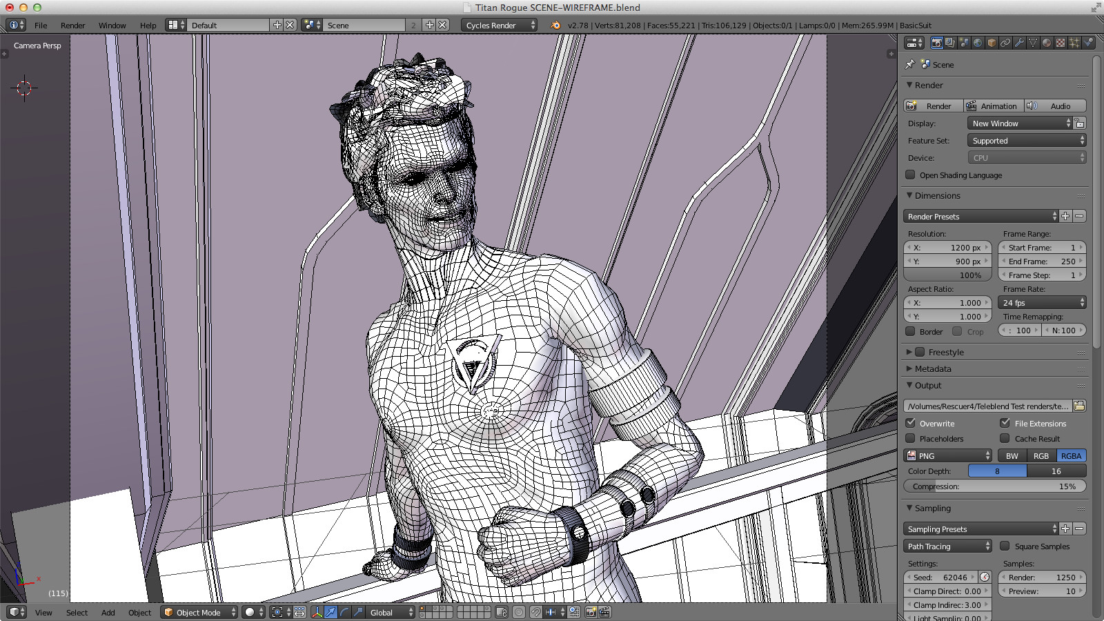 The working scene in Blender.