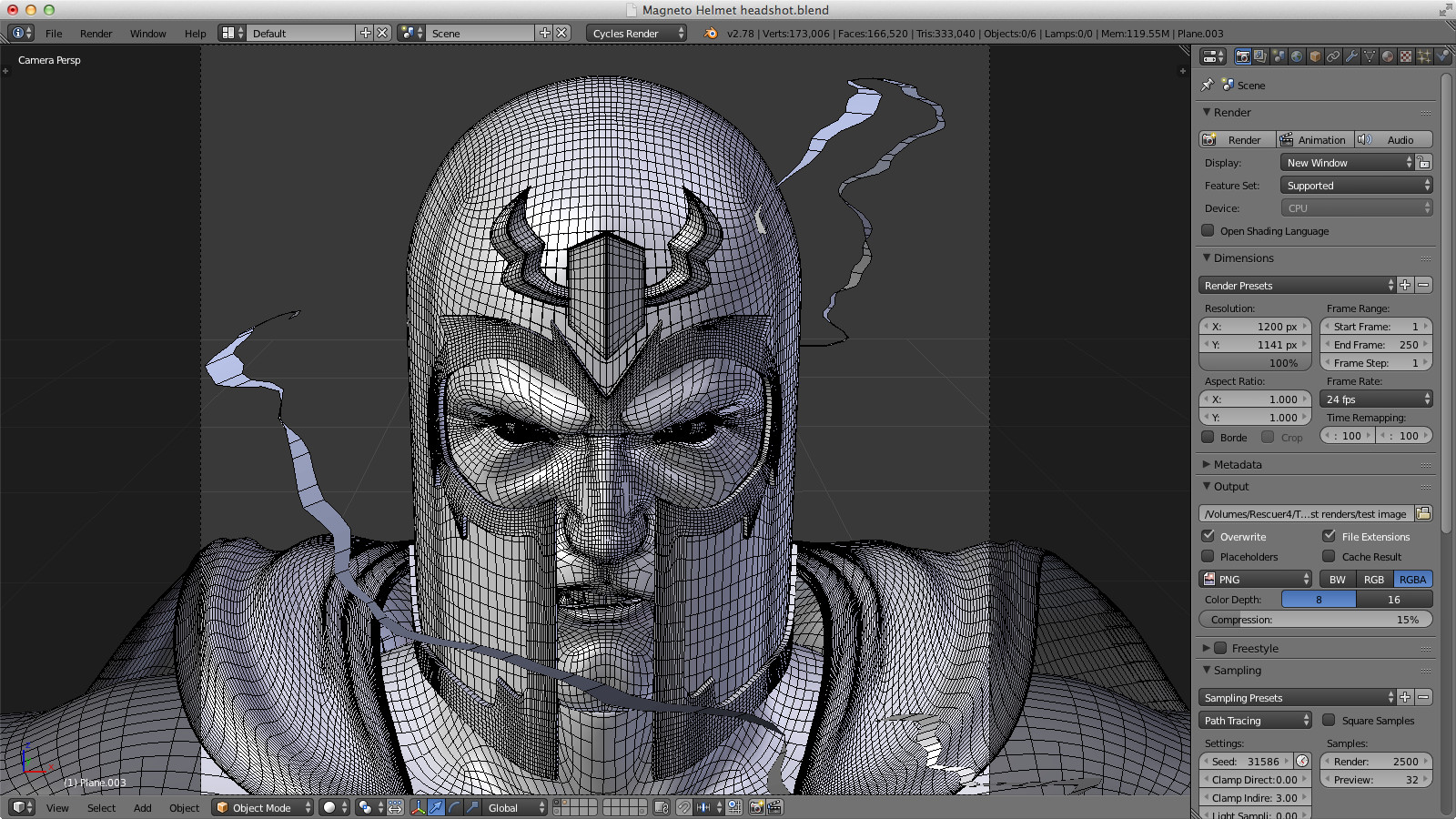 The working scene in Blender.