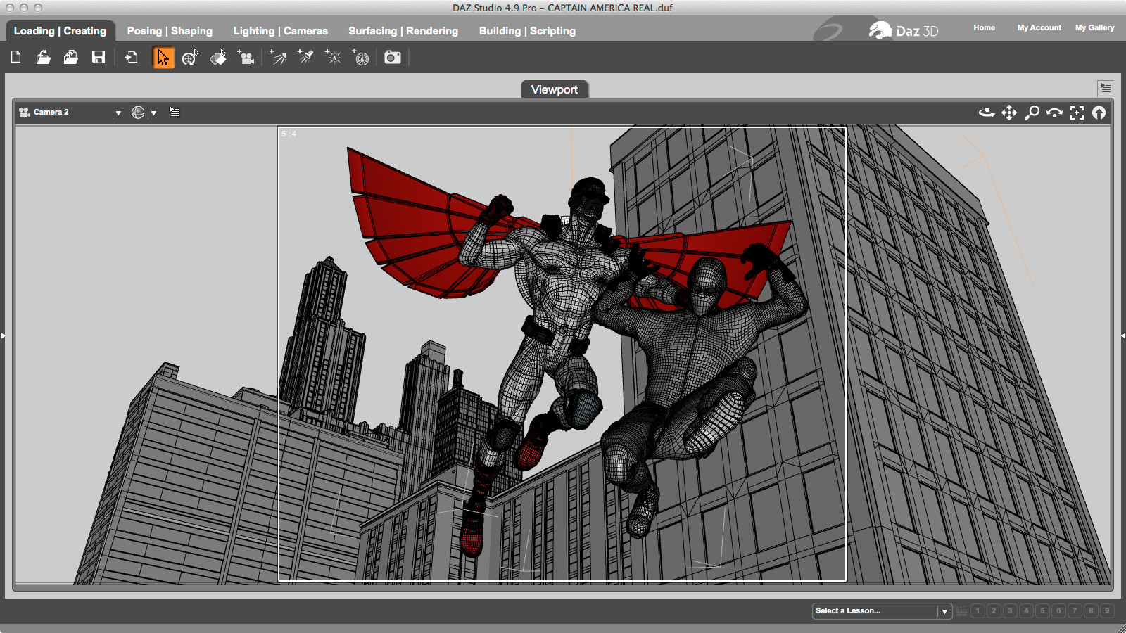 The scene as set up in Daz Studio.