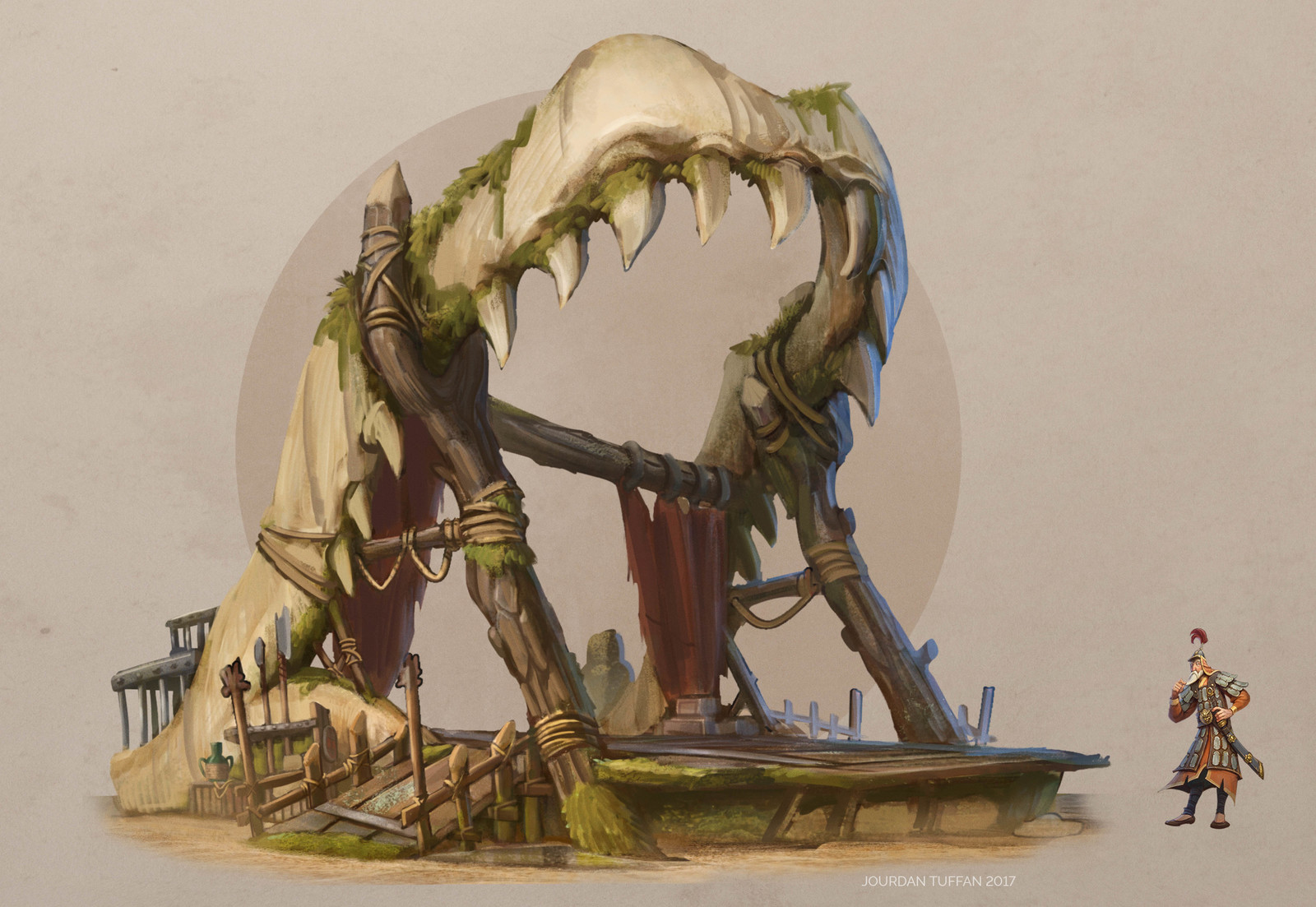Auction stage, fashioned from the jaw bone of a sea monster, where the rarest goods are up for bid.