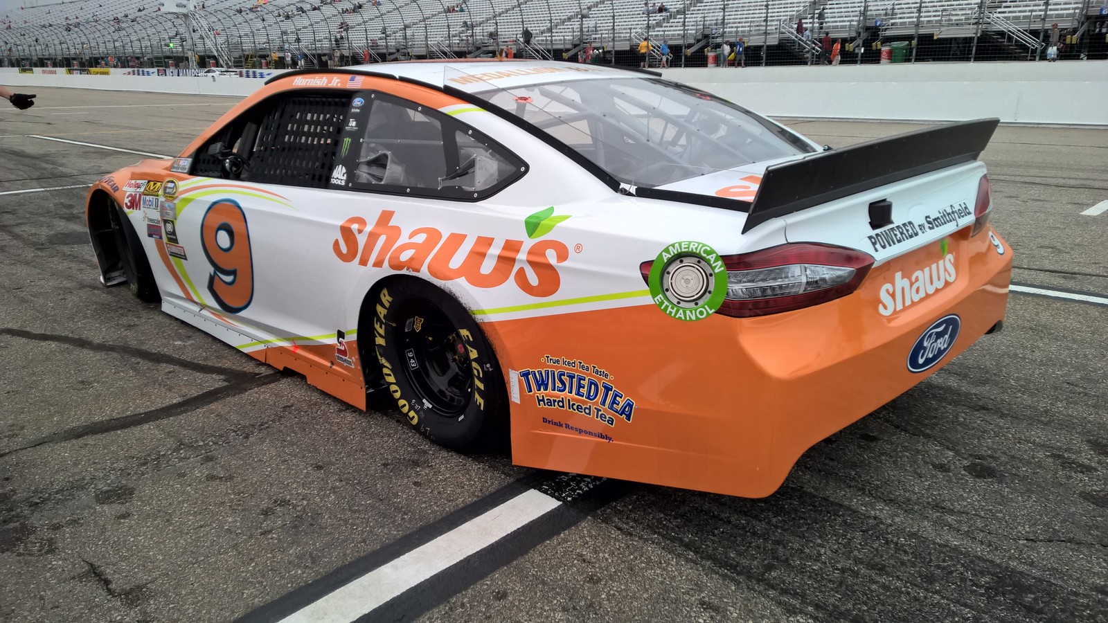 The #9 Shaw's Supermarkets Ford Fusion during a practice session at New Hampshire Motor Speedway on July 18th, 2015.