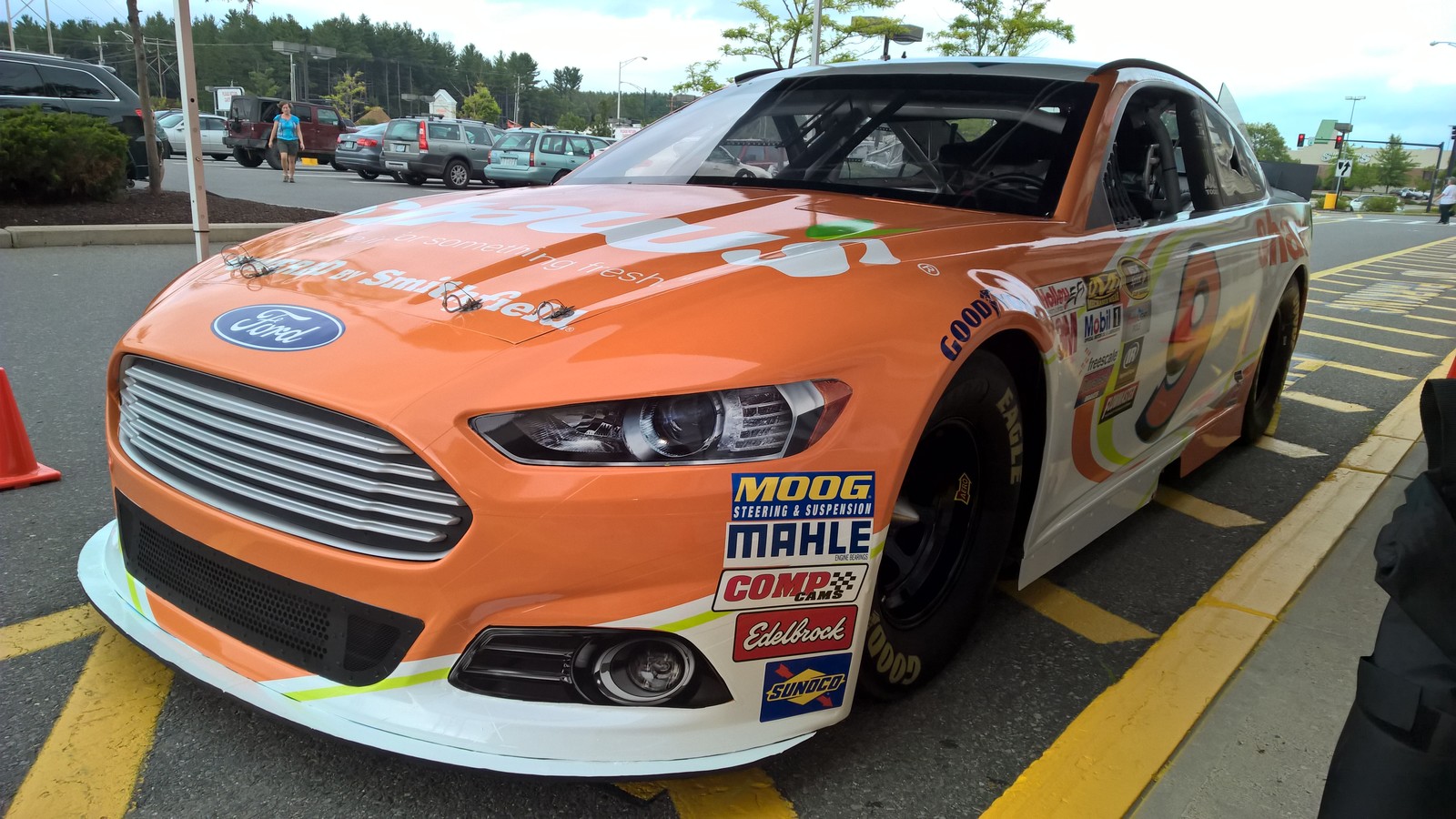 The #9 Shaw's Supermarkets Ford Fusion on display during an appearance event at Shaw's of Concord, New Hampshire on July 18th, 2015.