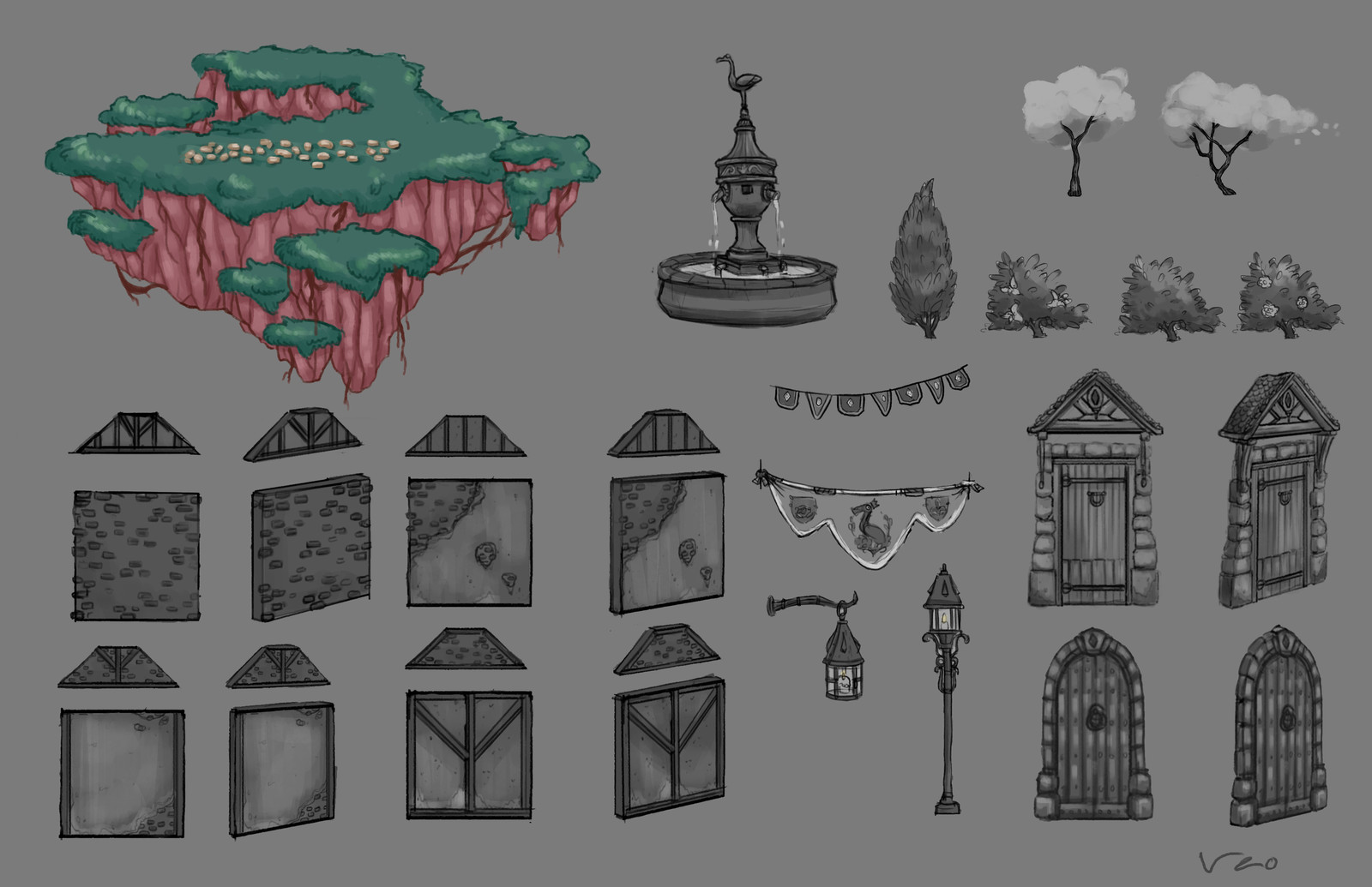 Environnement concept.
Thumbnails too guide the level artists.