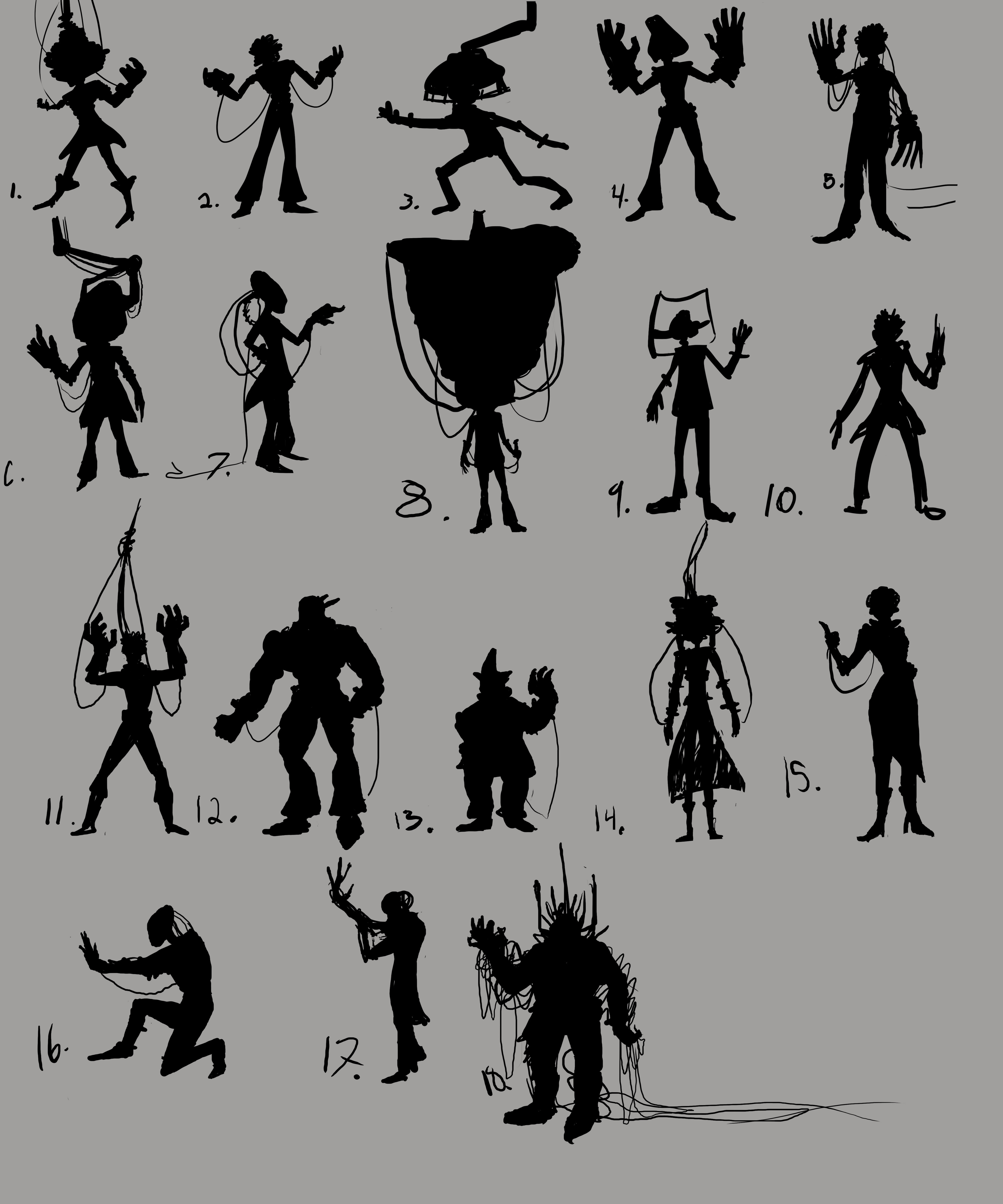 Silhouettes. A few I gave up on half way though and moved on. I ended up choosing #8.