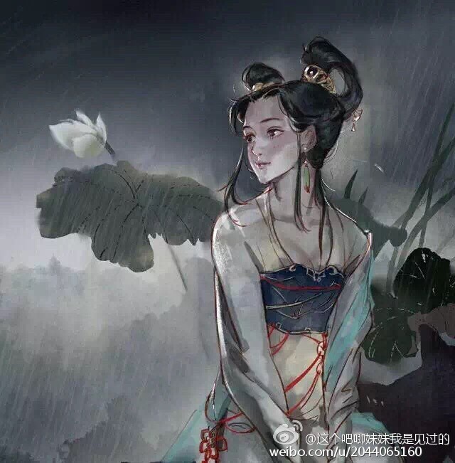 Chinese Ink Painting Style of a Beautiful Girl Character