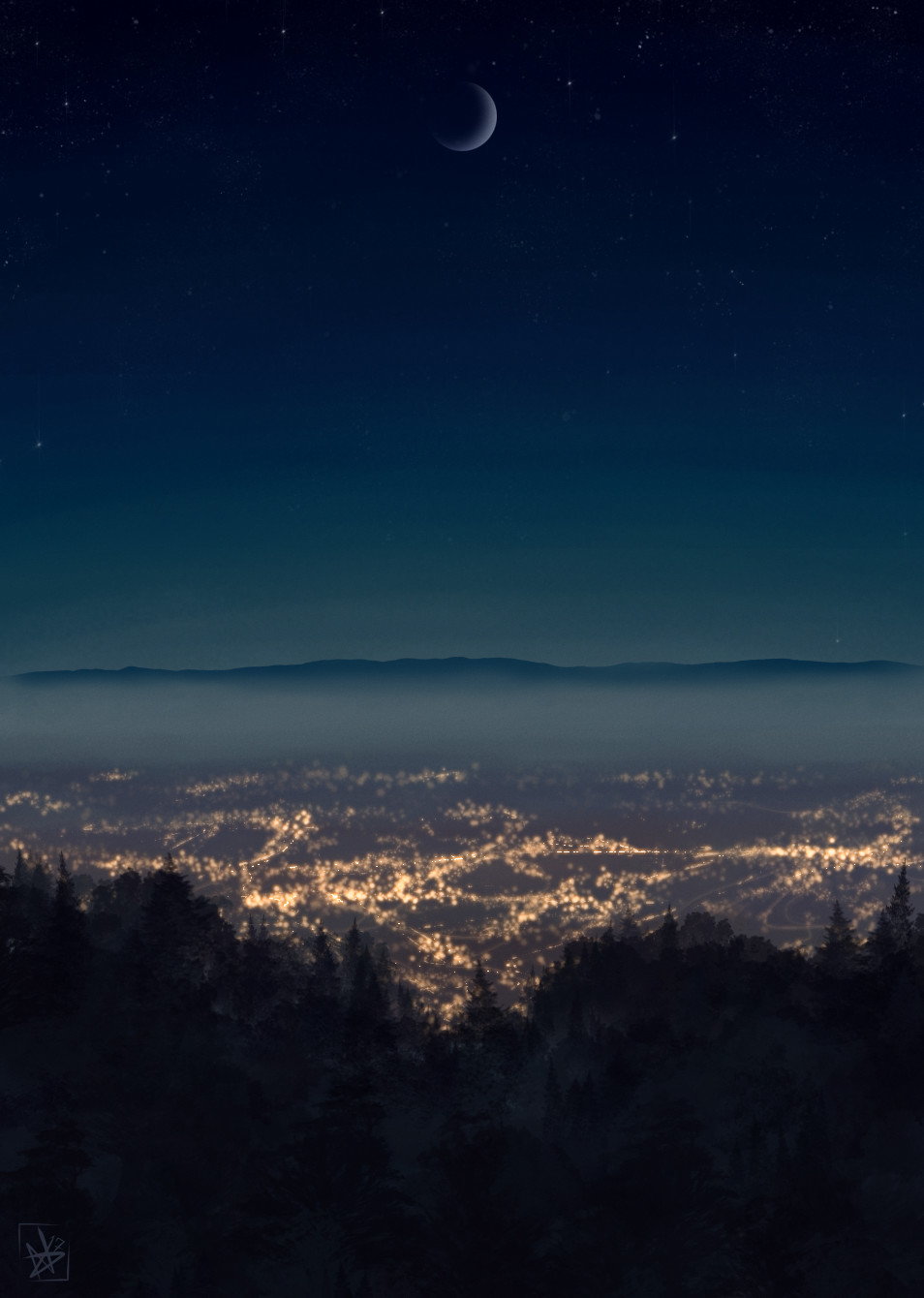Night City Mountain Moon