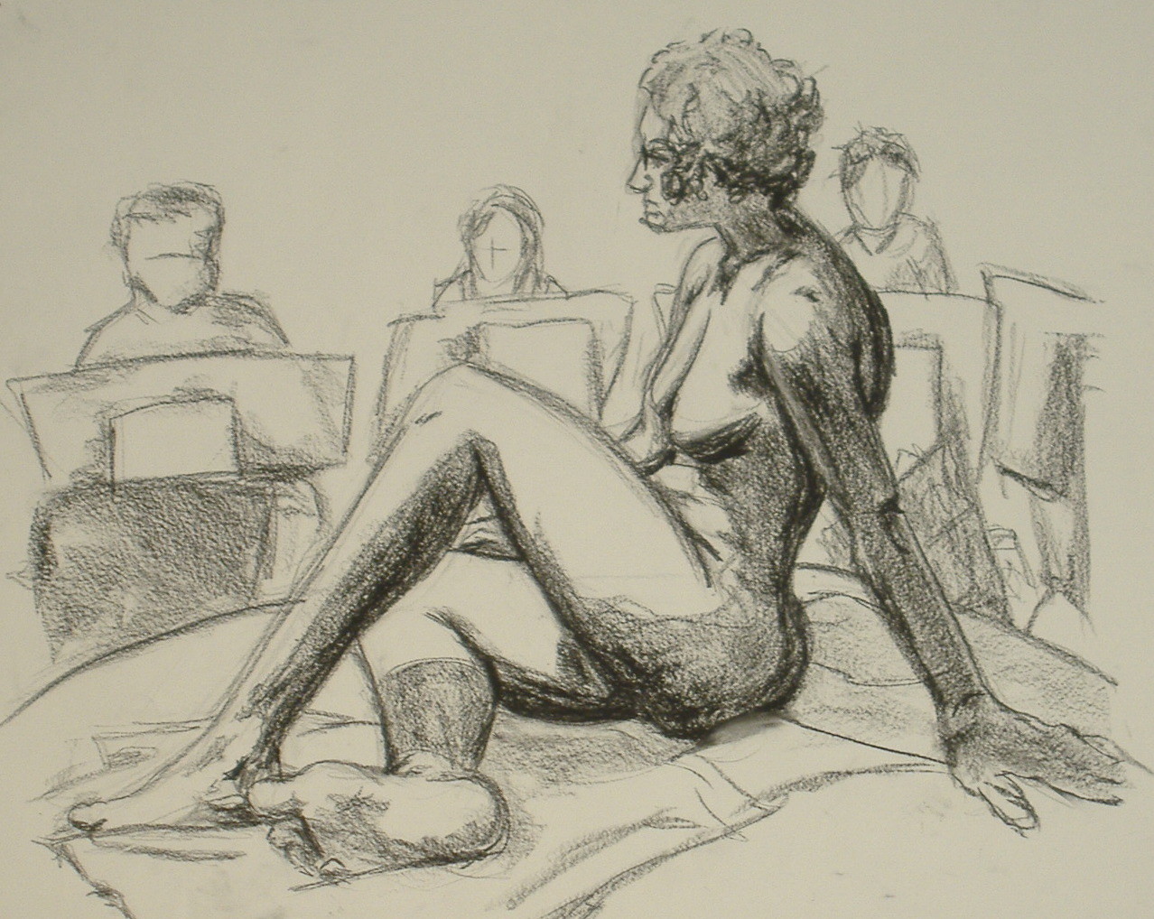 Female posing for class.