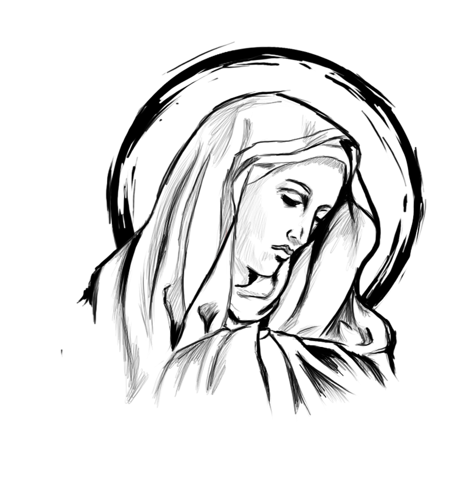 HEAD OF THE VIRGIN MARY MOTHER OF JESUS SKETCH PAINTING ART REAL CANVAS  PRINT | eBay