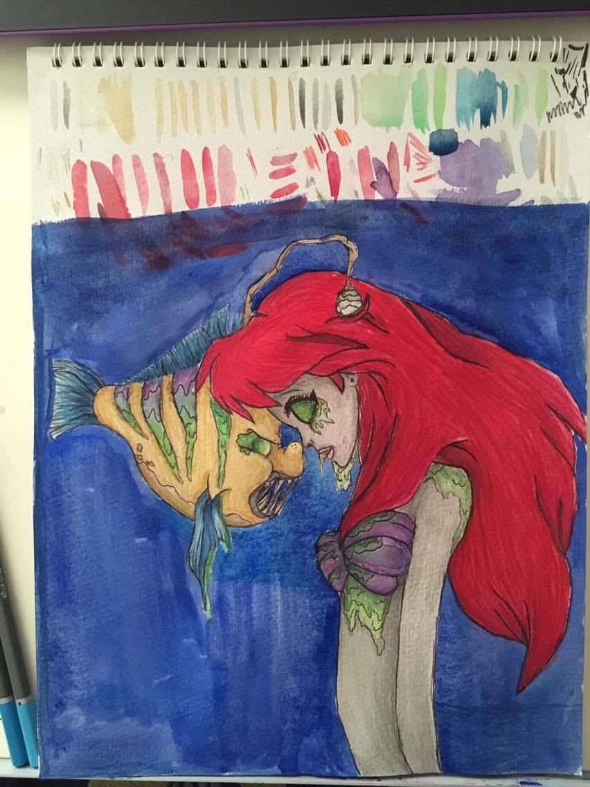 ArtStation Zombie Ariel & Flounder redraw