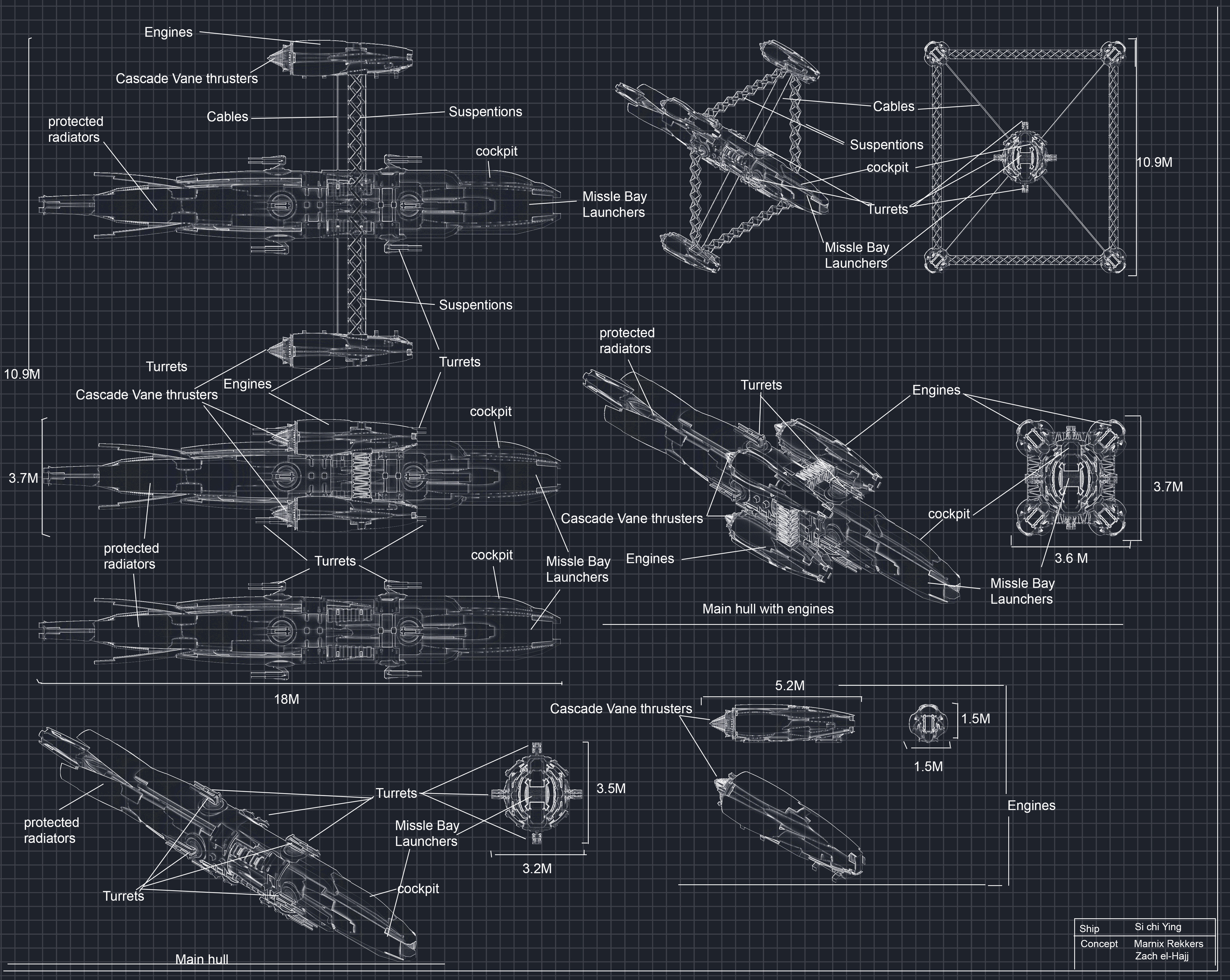 The schematic i made for the si chi ying starfighter. helping the Devs with the in game ready asset for it