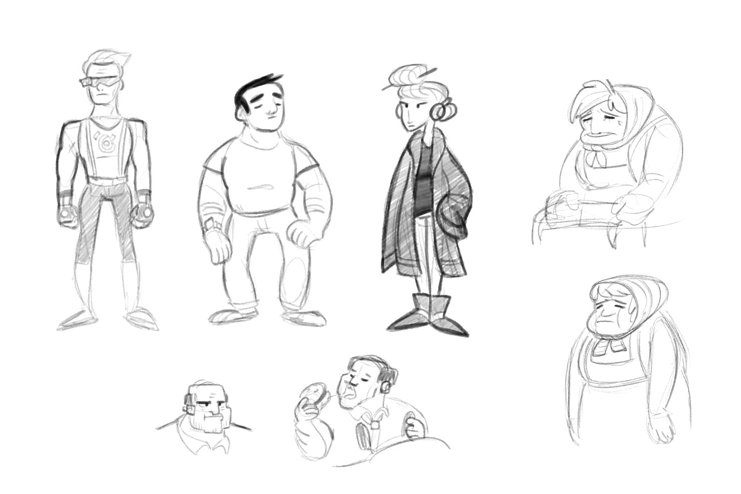 Concepts of the civilian extras. (and some preliminary old ladies) The guy on the top left didn't even make it in.