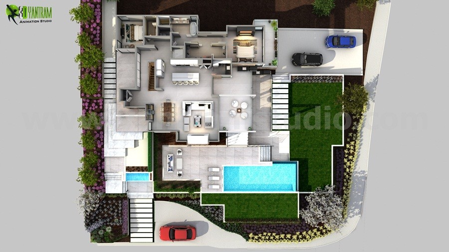 3d Conceptual Floor Plan Designer House, Modern House Floor Plans With Swimming Pool