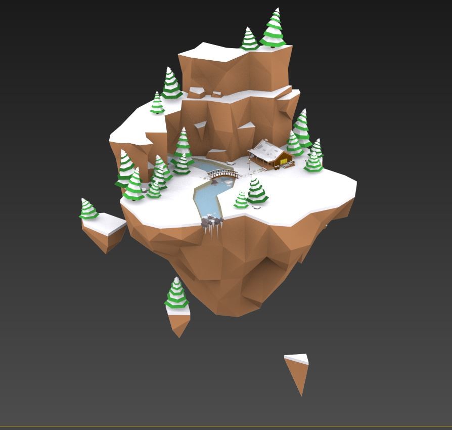 a low poly island for a snow globe scene i created.