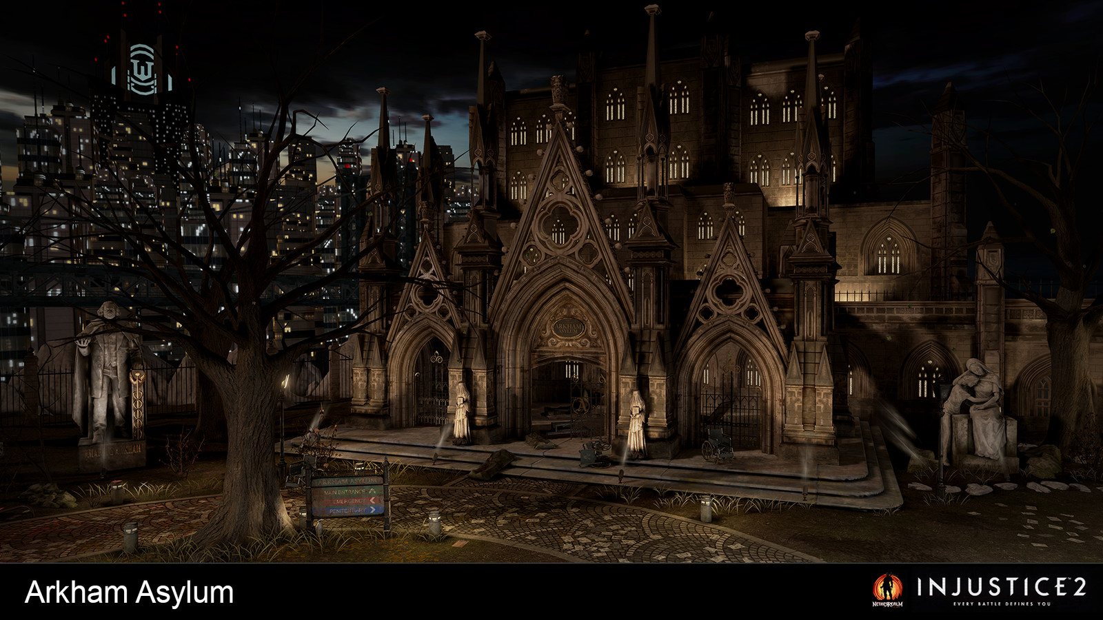 Лечебница аркхем. Асилум Спеллхолд. Врата Arkham Asylum. Аркхем асилум арт. Аркхем асилум здания.