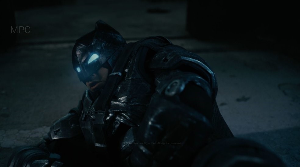 Responsible for Batman Look Development and Shot Lighting.  Full CG Batman except face and helmet in this shot.
