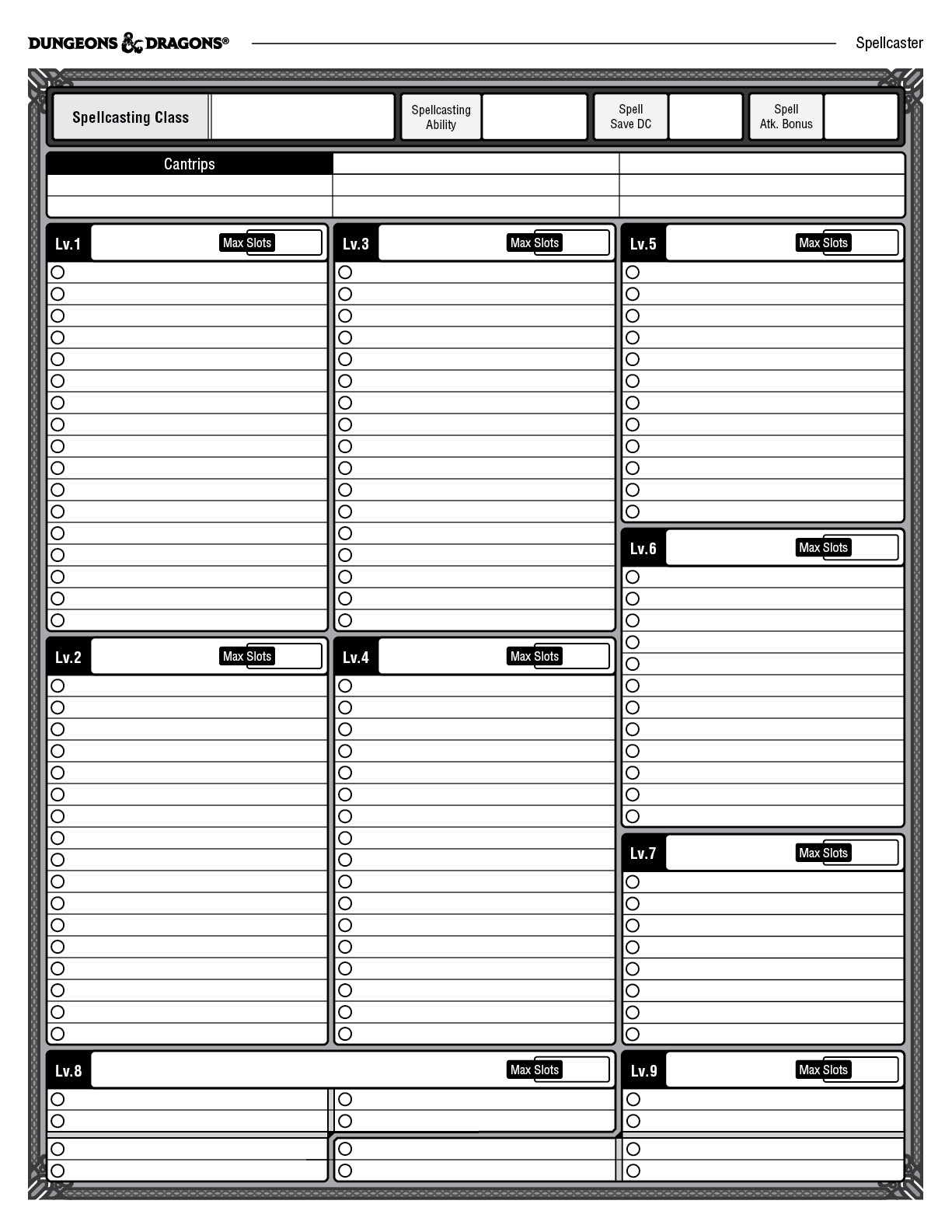 Second Edition Dungeons And Dragons Form Fillable Spell Sheet  Second Edition Dungeons And Dragons Form Fillable Spell Sheet