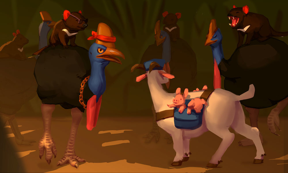 Uh oh~ It's a dangerous delivery through cassowary gang territory~ It looks like mailgoat might be in some trouble...
