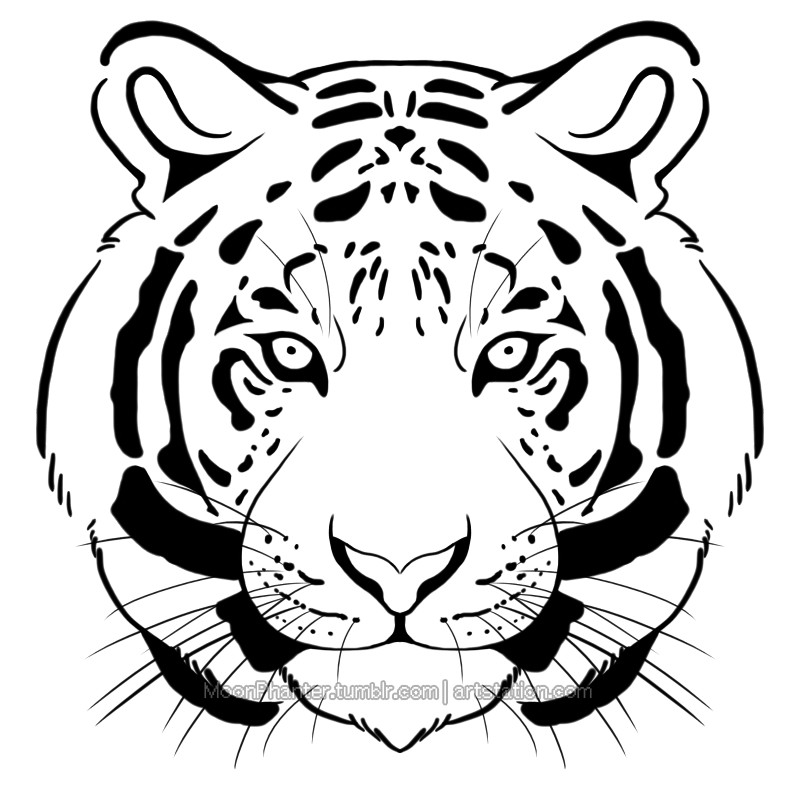 Tikiyah Stripe Animals Jungle Tiger Pattern. White And Black Animal Print.  Vector Illustration On Canvas by Oksana Zhigulenkova Graphic Art