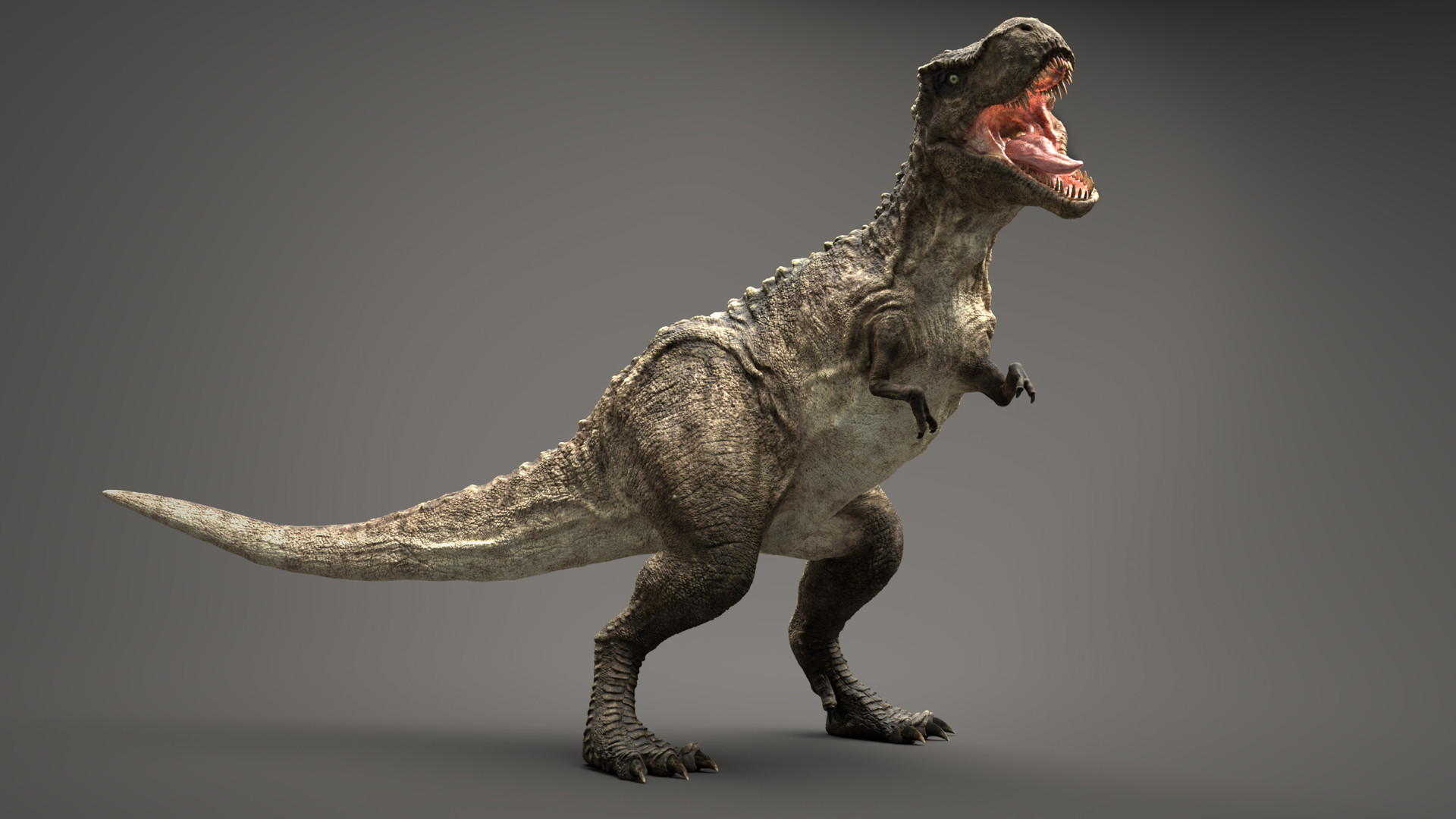 providing a realistic and lifelike appearance. The Spinosaurus is portrayed  in a dynamic pose