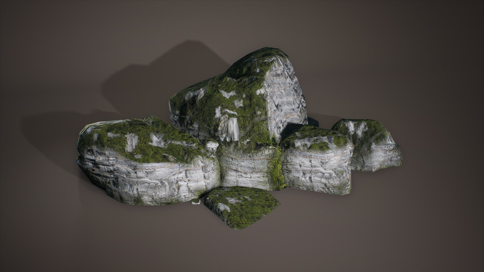The rocks are used mainly as filler, therefore they have no custom textures or a detailed geometry.