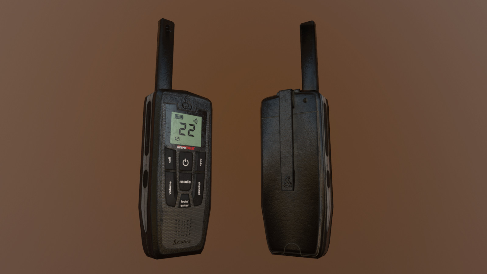 Cobra Microtalk li-7200 personal handheld radio.
Polygon count - 200
Texture resolution -2k