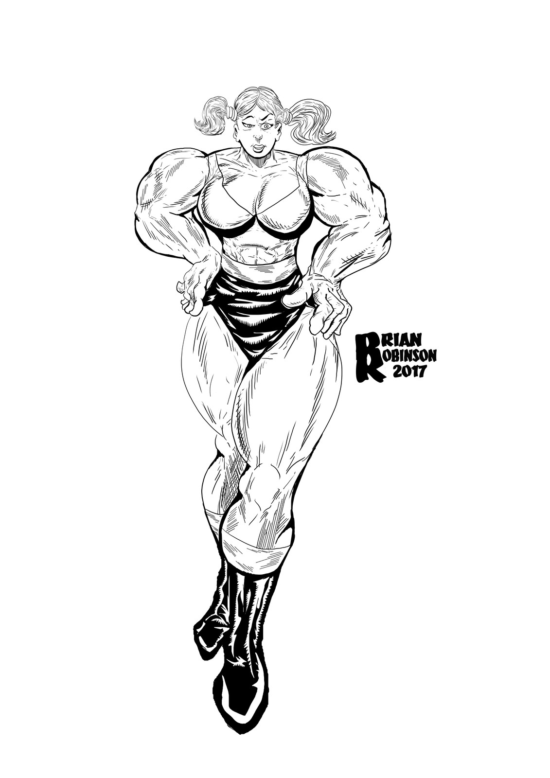 She-Hulk in pigtails drawing pinup By Brian Robinson