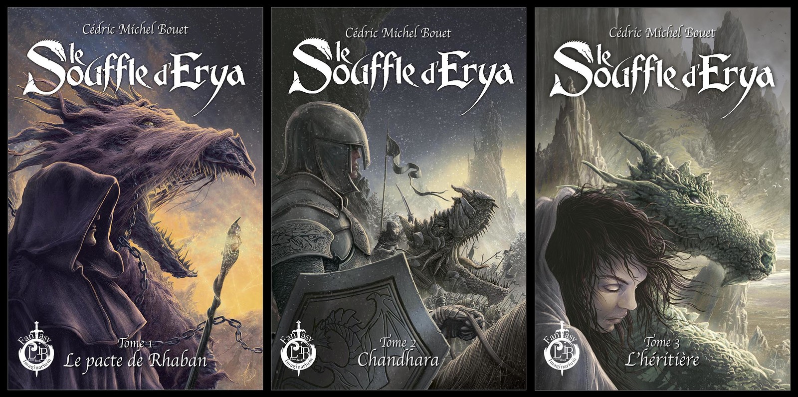 Cover design for 3 books "Le souffle d'Erya" - Cédric Michel Bouet (ed. L'Ivre-book)