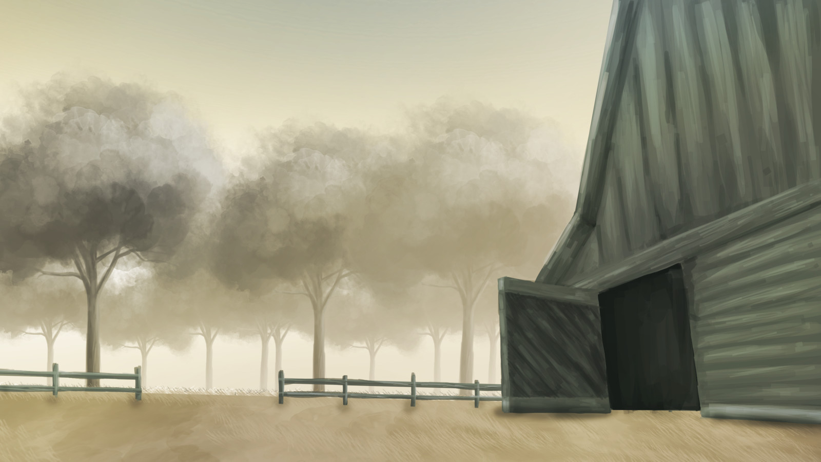 An screen from the opening cinematic, featuring the farm of which the main character, Brielle and her childhood best friend, Matthew, reside.
