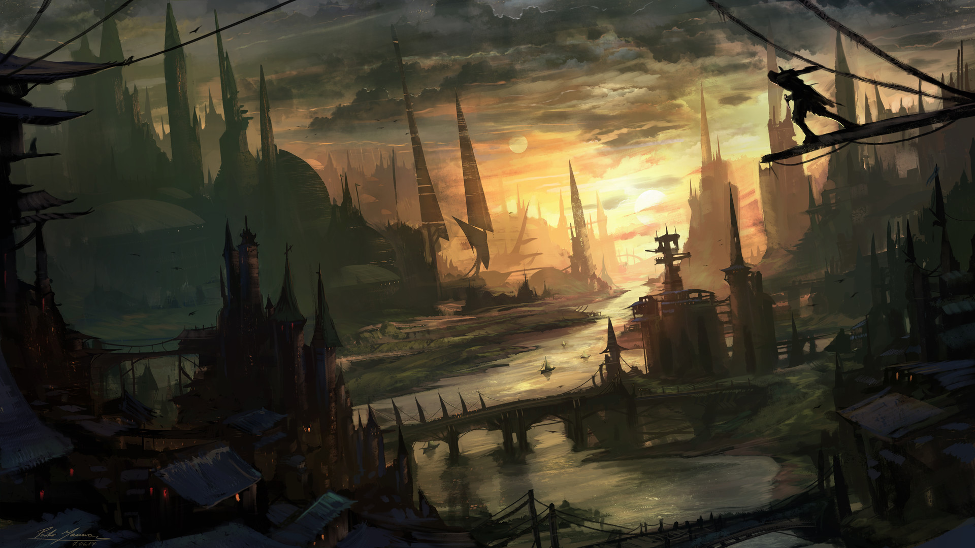 River to the sun, by Piotr Jamroz : r/ImaginaryCityscapes