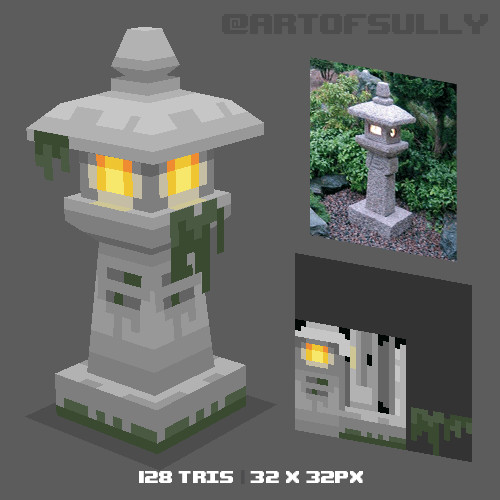 3D Pixel-Art Japanese Stone Lantern