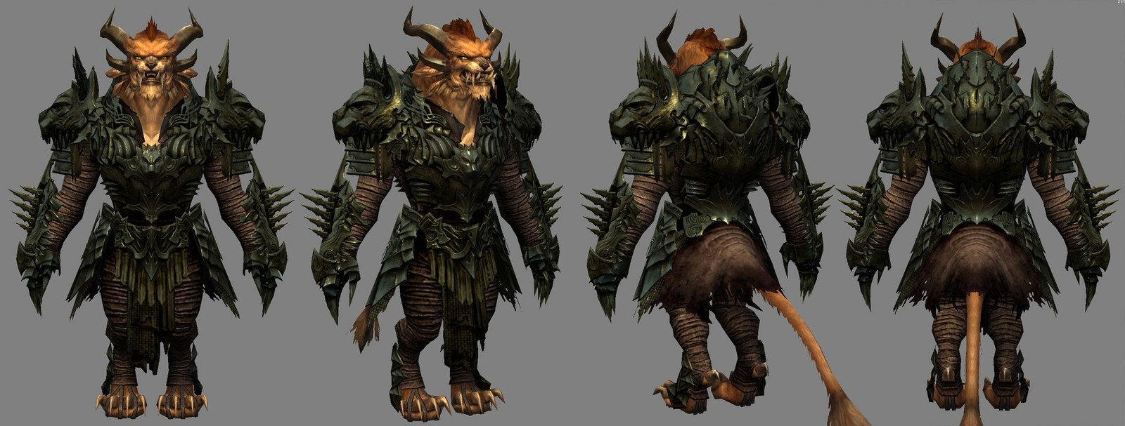 I modeled and textured this armorset based on a design by Kekai Kotaki. Rytlock/Charr base body by Kristen Perry and Susan Jessup.