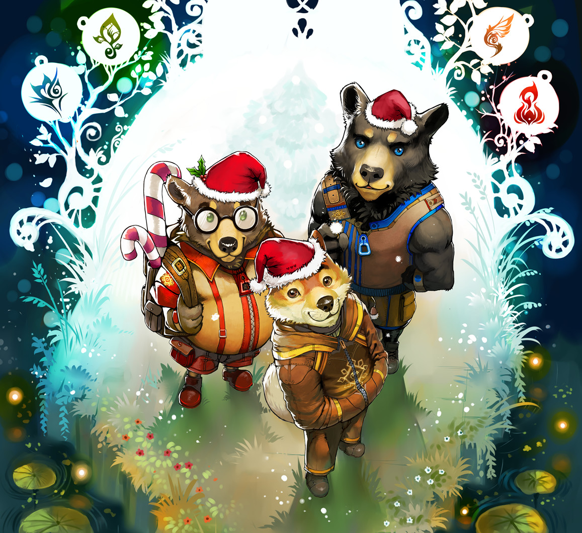 аниме новый год. новогодние арты. санта клаус и миссис клаус эльфы. новогодние арты. рождественские арты.