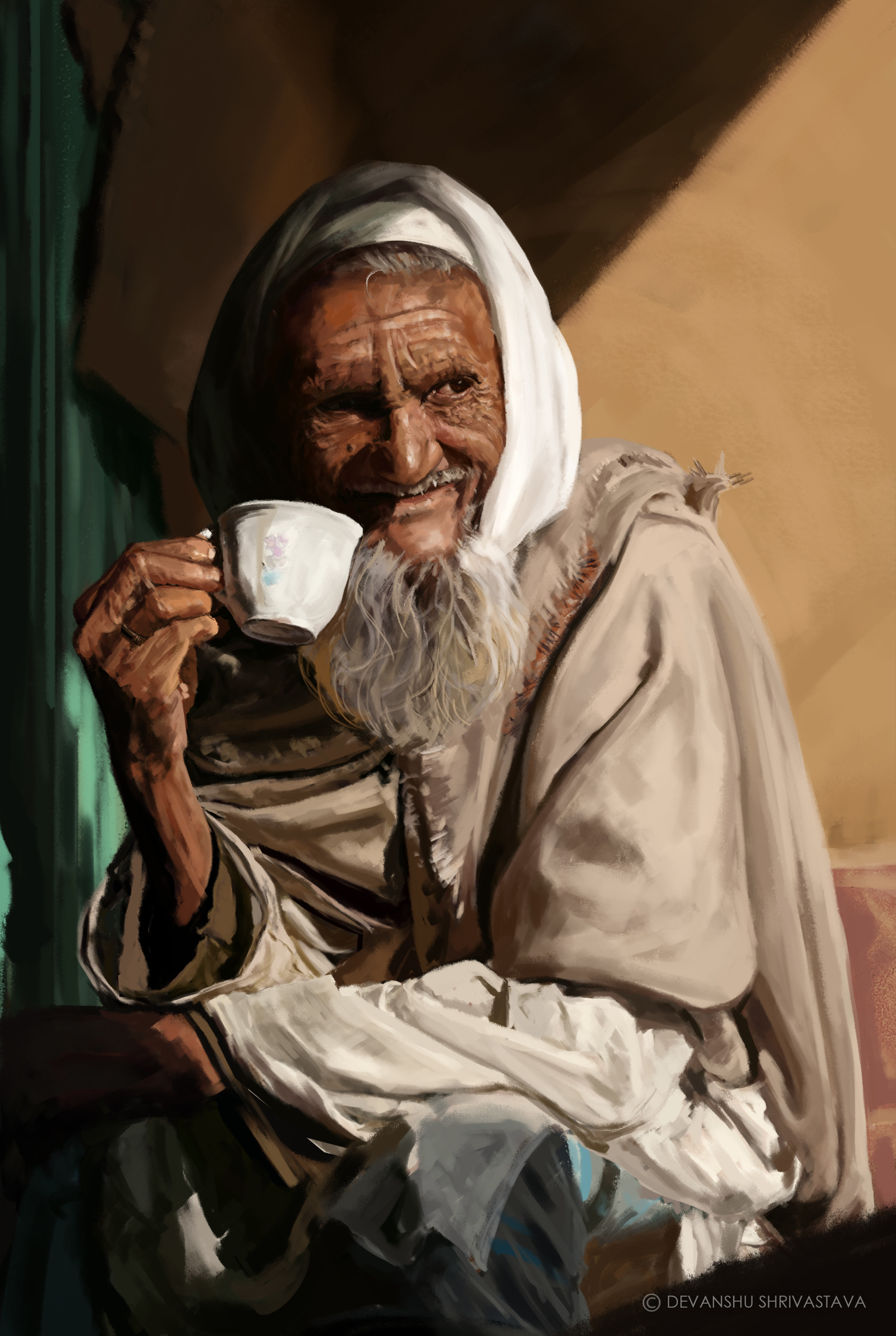 ArtStation Old Man & a Cup of Tea