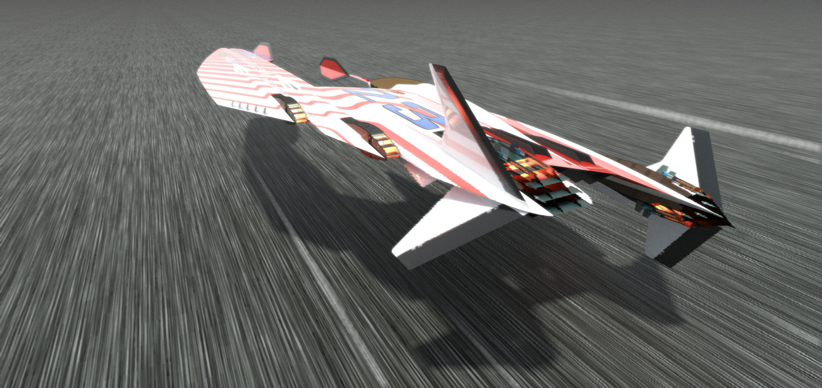 Another shot with effects, same heat haze, contrail , motio blur and rendered glow inside the engines