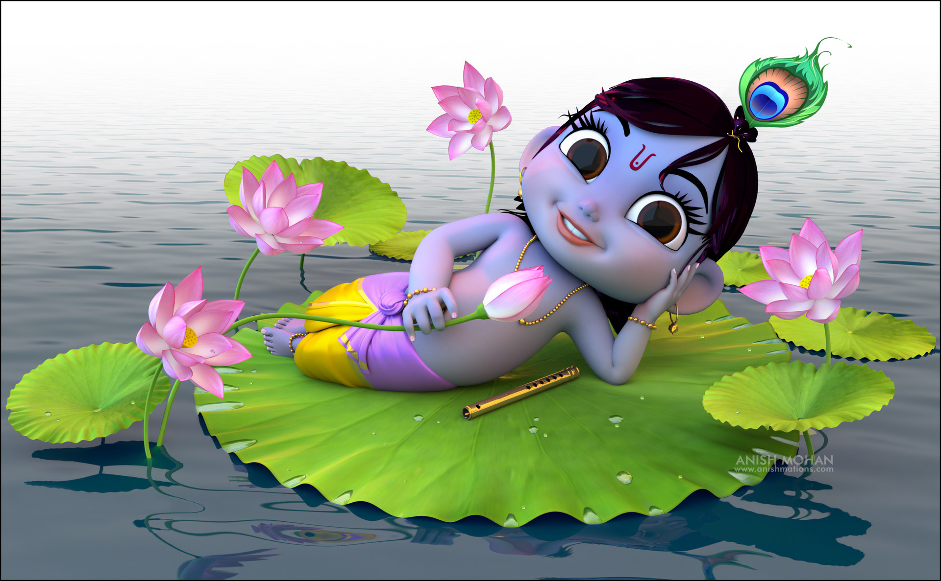 Artstation Padma Shayanam Lord Infant Krishna On Lotus Leaf