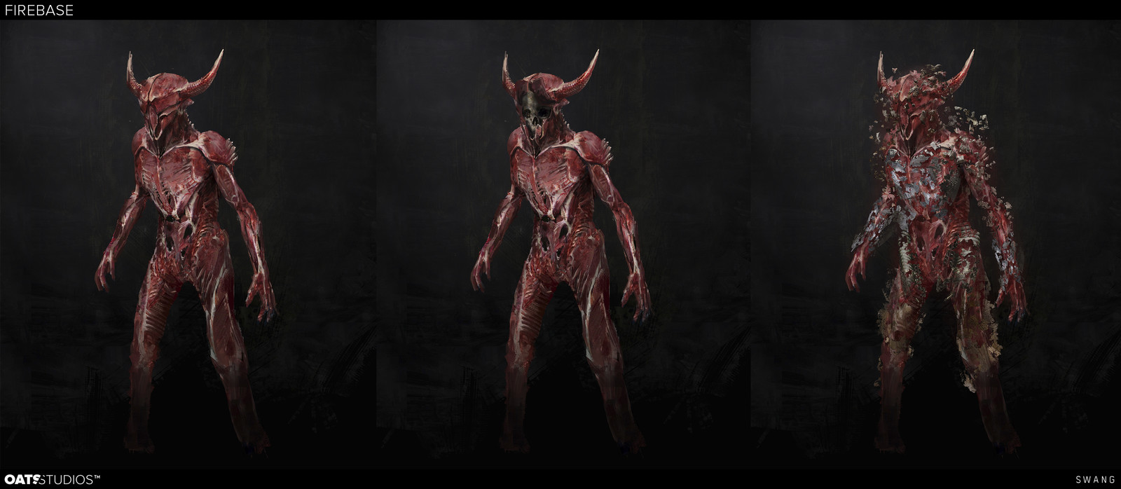 Earlier versions of the character. Neill really wanted the "helmet" to fold open to reveal the skeleton inside.