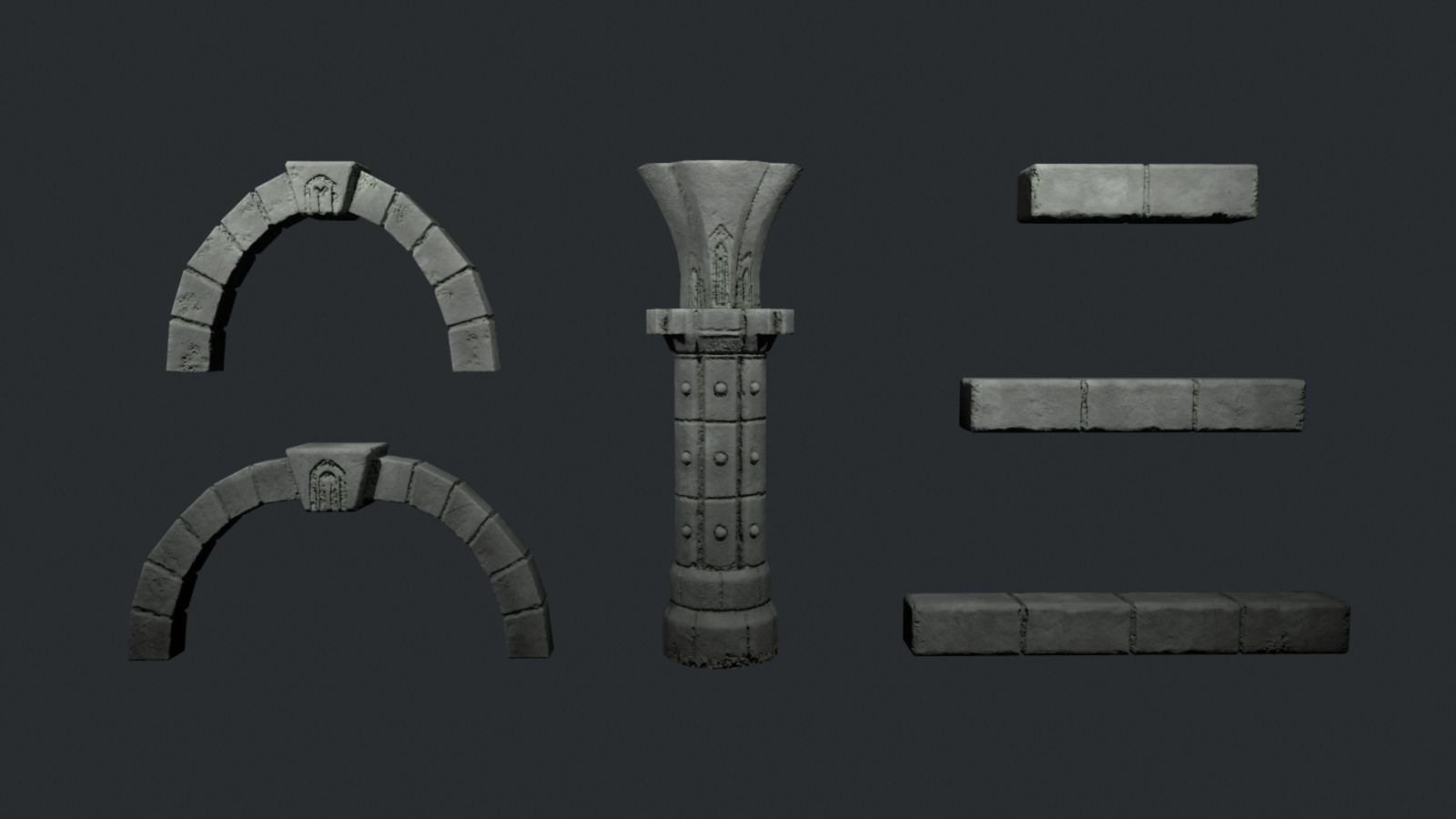 Stone elements created to build the scene. 
