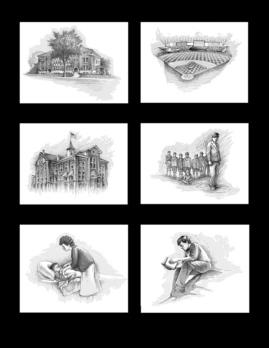 These were spot illustrations I did for Ralph Nader's only nonpolitical book, "The Seventeen Traditions." 