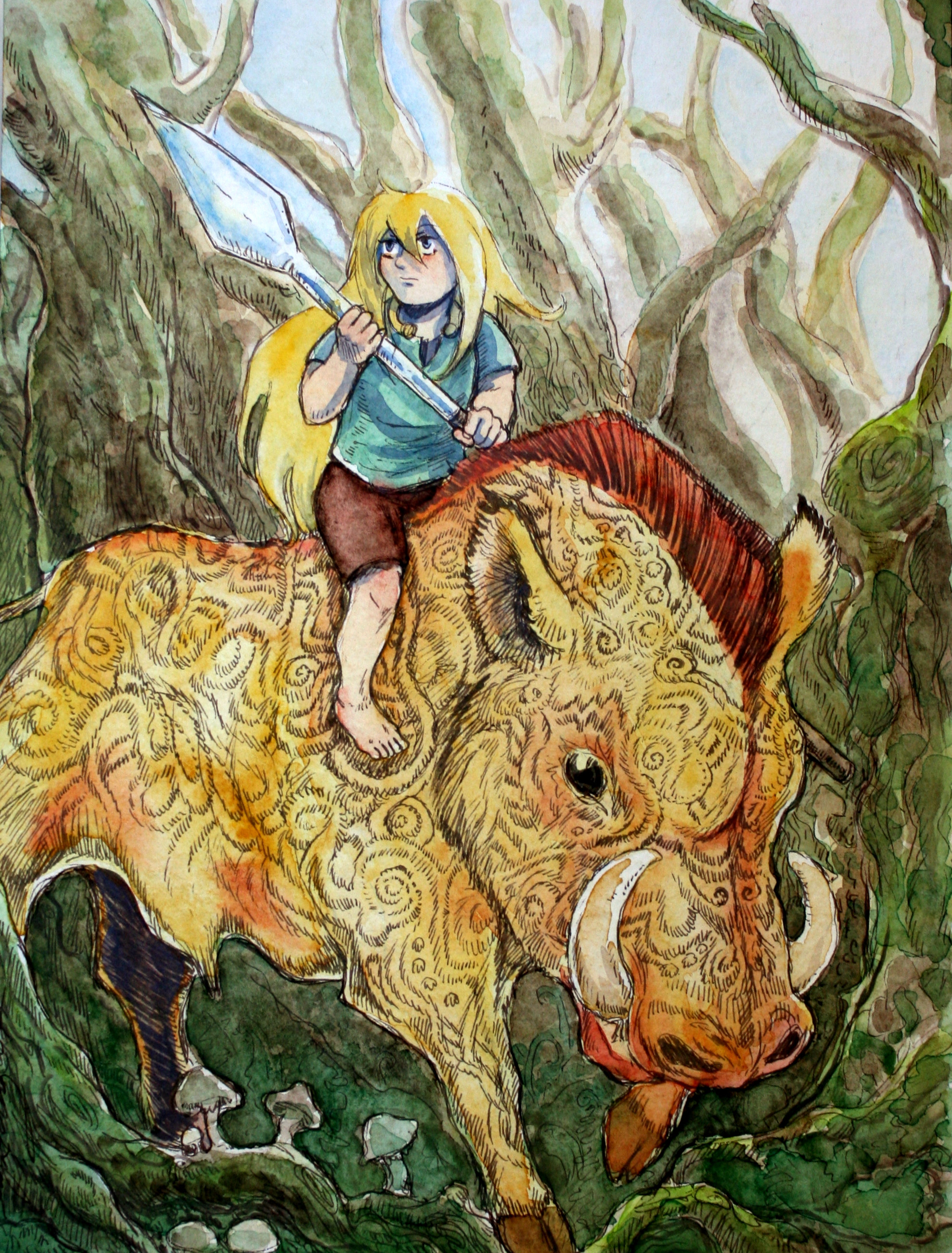 Fjolnir, Frey's son, and the magical boar Gullinborsti.