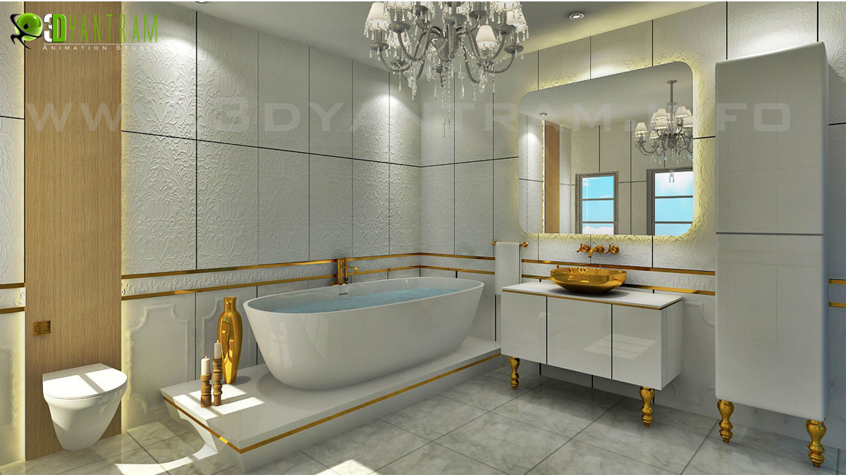 Artstation Classic Bathroom Design With Golden Accessories