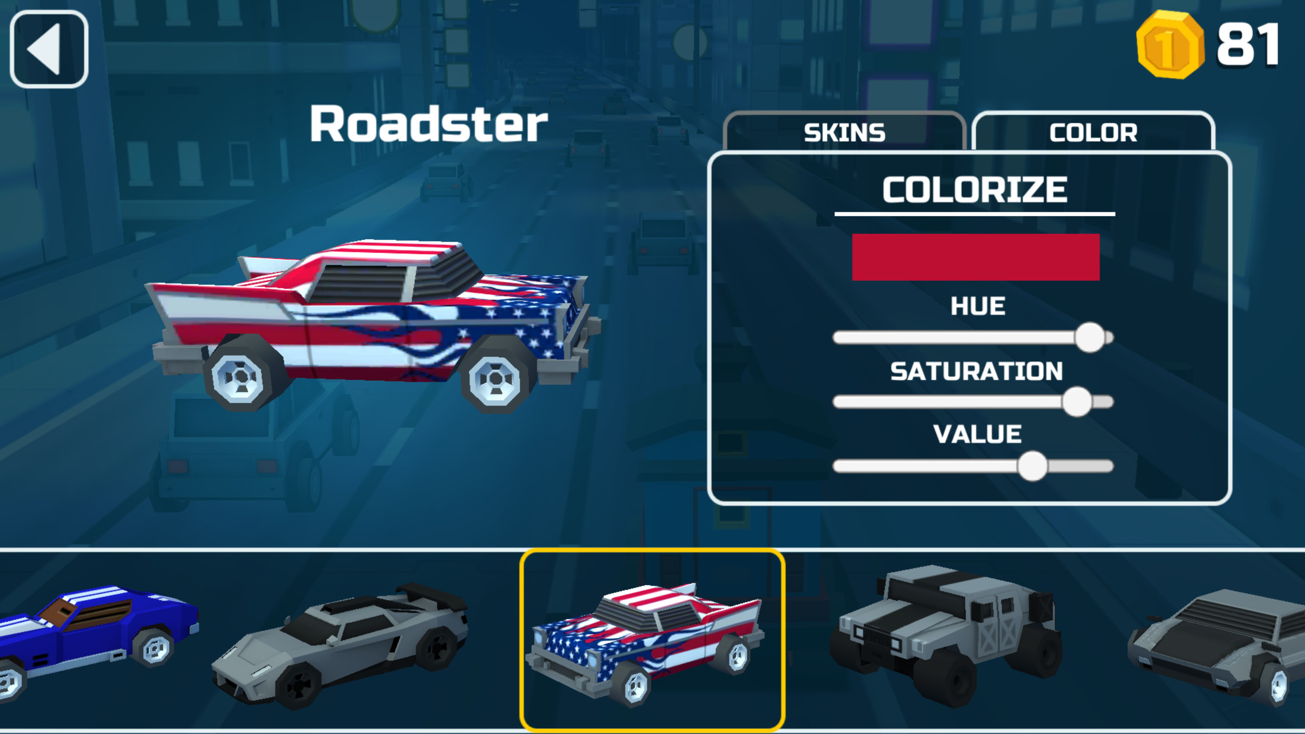 Car Select and customization screen