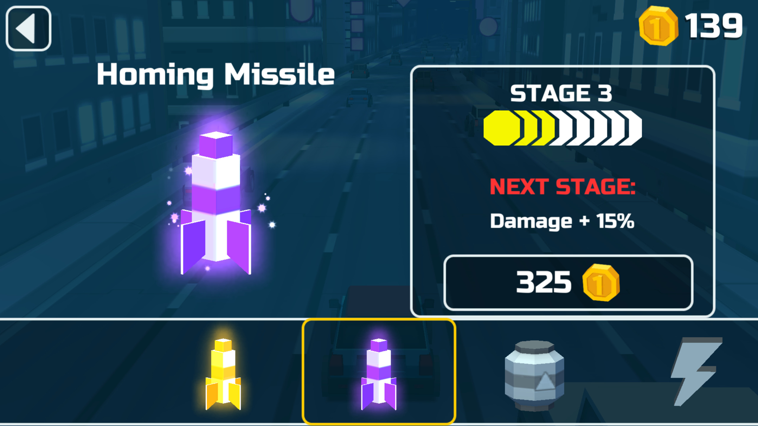 Weapon upgrade/unlock screen
