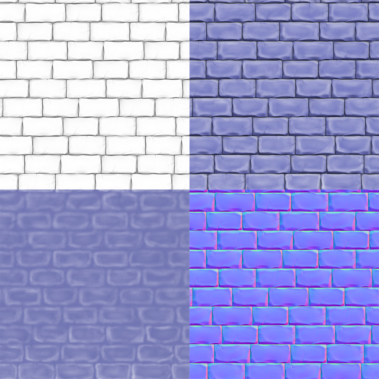 three textures: ambient occlusion, color, normal, and a photoshop mix of all of them