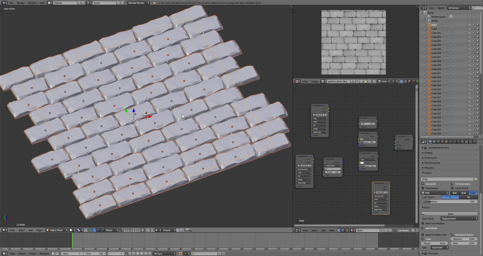 the tiles are baked high-poly 3d models