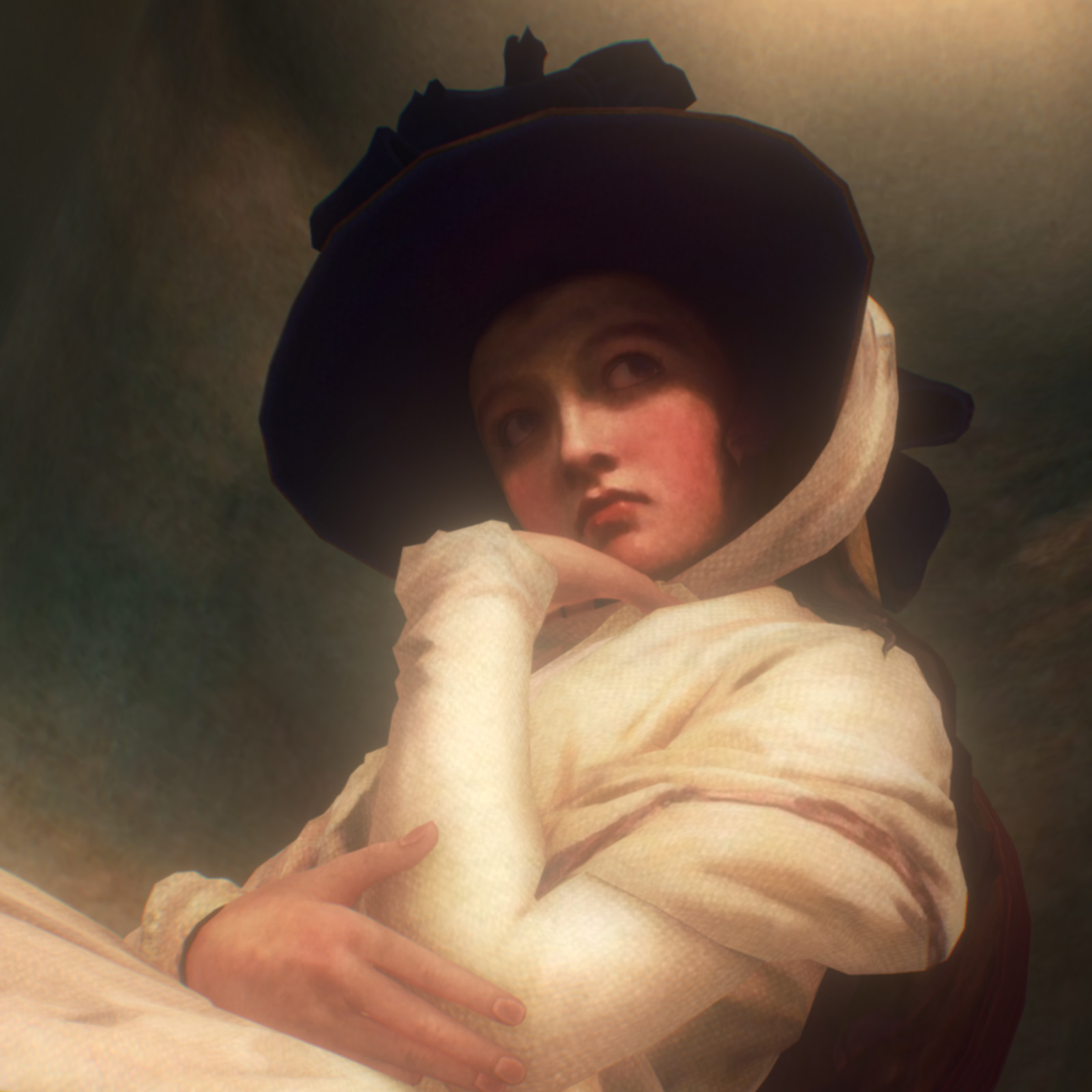 Low angle shot of Emma in a Straw Hat 3D