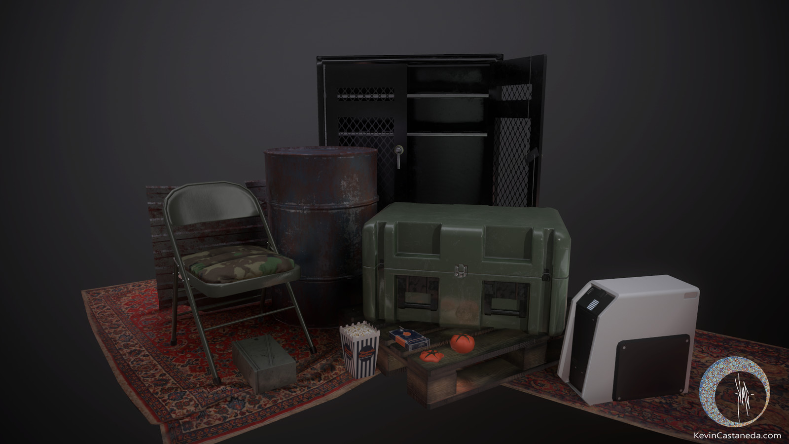 Variation of props from the CSGO lobby. Cloth was done in Marvelous Designer. Textures in Substance Painter. Modeled in Maya.