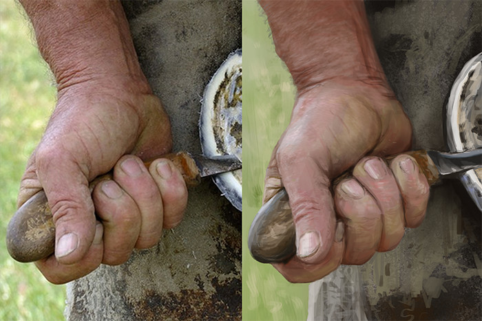 Hand of a farrier;  skin study.
