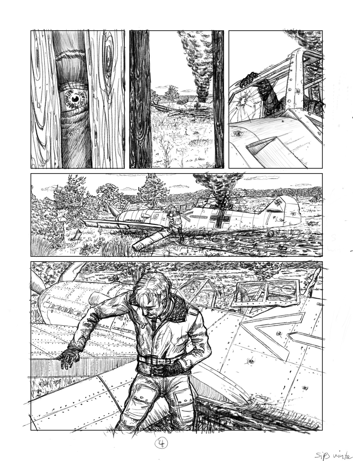 Pencils for page four of a twelve page sequence. 